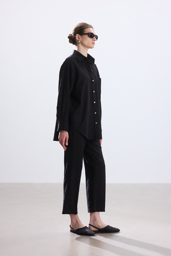 BE BLUE - SİYAH PAMUK KETEN GÖMLEK