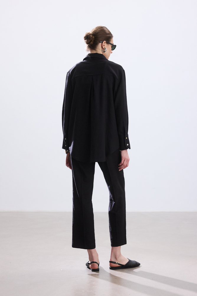 BE BLUE - SİYAH PAMUK KETEN GÖMLEK