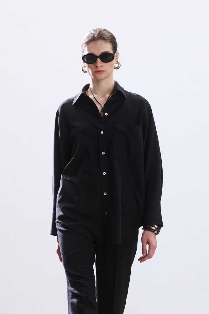 BE BLUE - SİYAH PAMUK KETEN GÖMLEK
