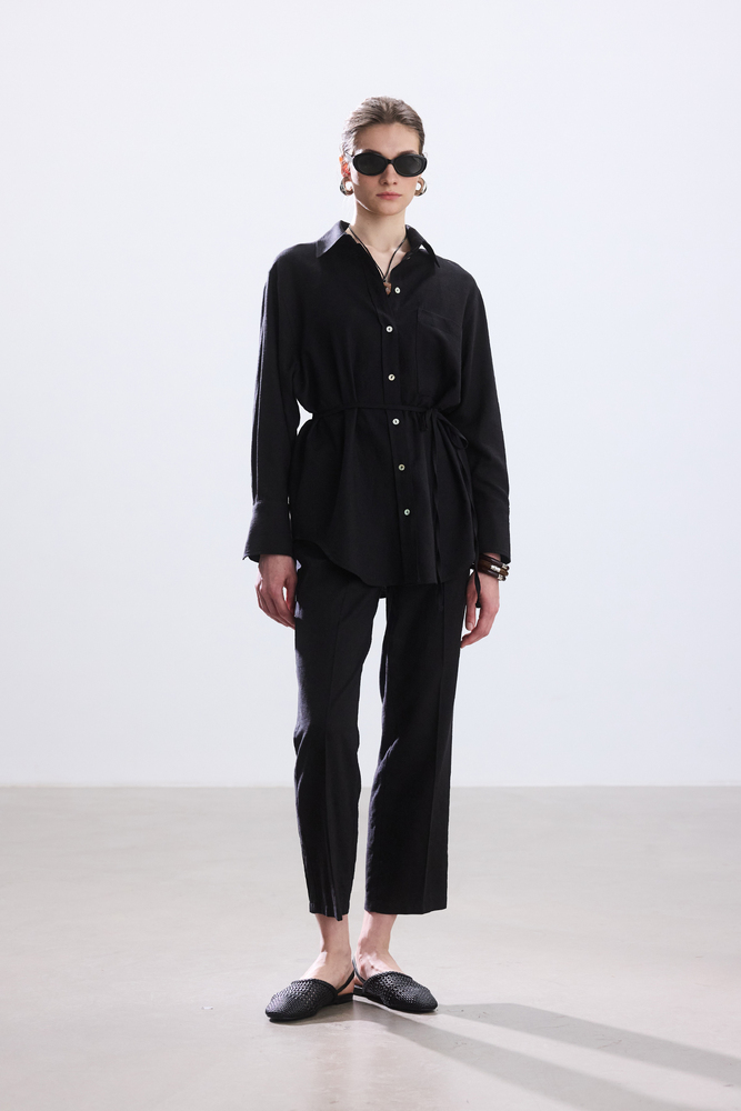 BE BLUE - SİYAH PAMUK KETEN GÖMLEK