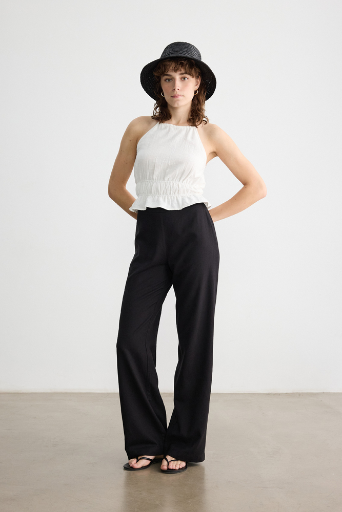 BE BLUE - SİYAH PAMUK KETEN PALAZZO PANTOLON