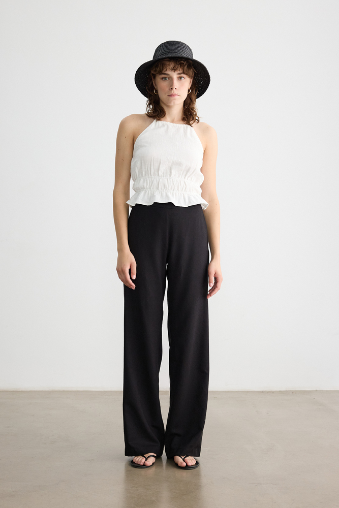 BE BLUE - SİYAH PAMUK KETEN PALAZZO PANTOLON (1)
