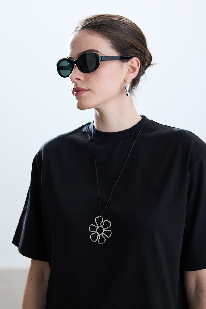 BE BLUE - SİYAH PAMUKLU T-SHIRT