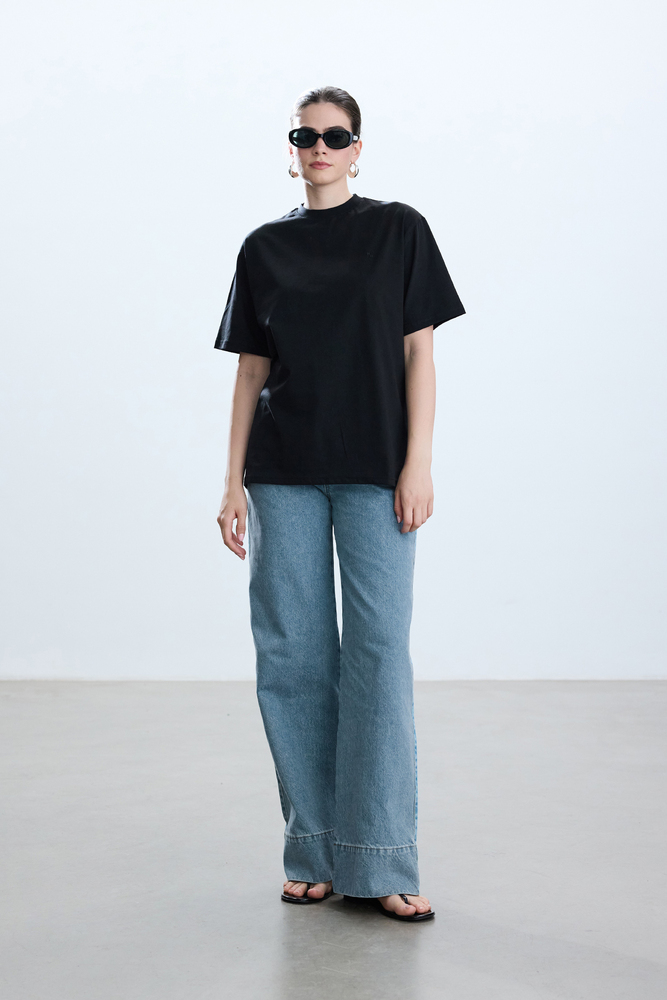 BE BLUE - SİYAH PAMUKLU T-SHIRT