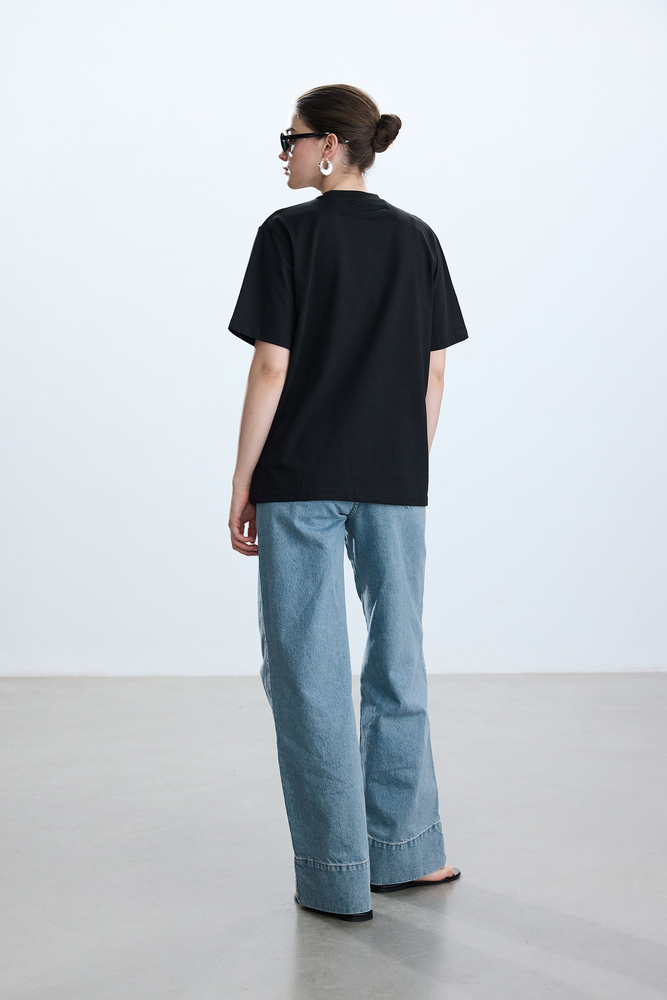 BE BLUE - SİYAH PAMUKLU T-SHIRT