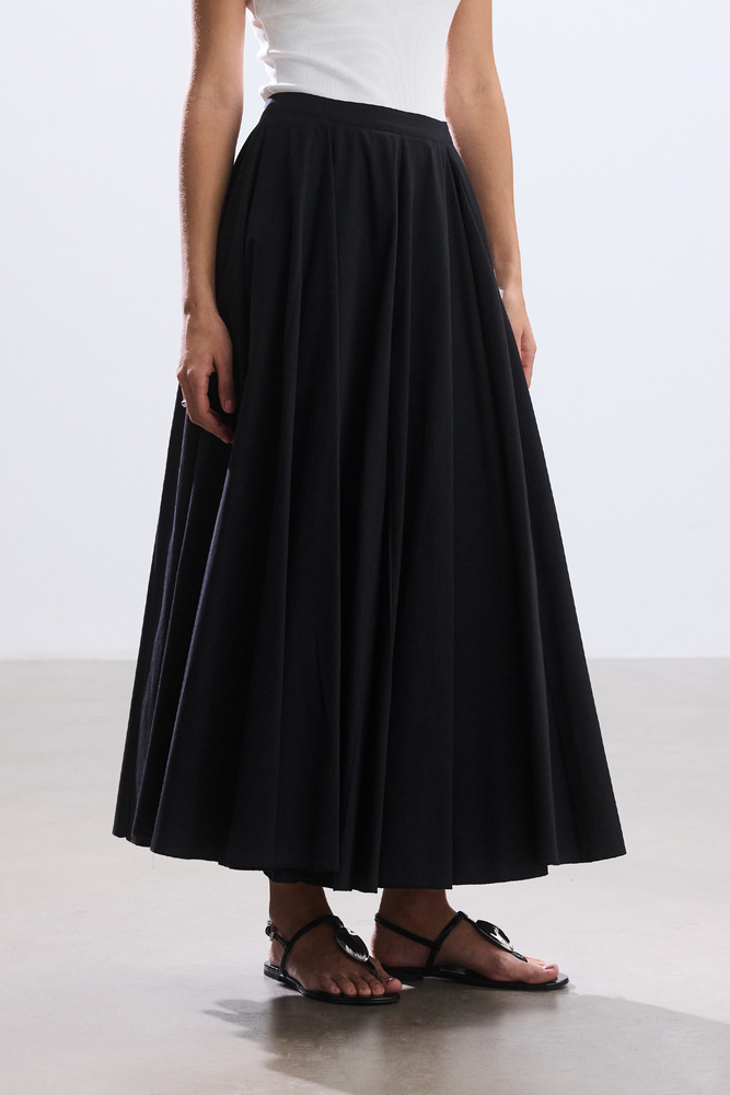 BE BLUE - SİYAH PARÇA DETAYLI POPLİN ETEK