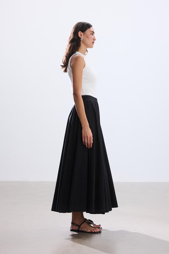 BE BLUE - SİYAH PARÇA DETAYLI POPLİN ETEK