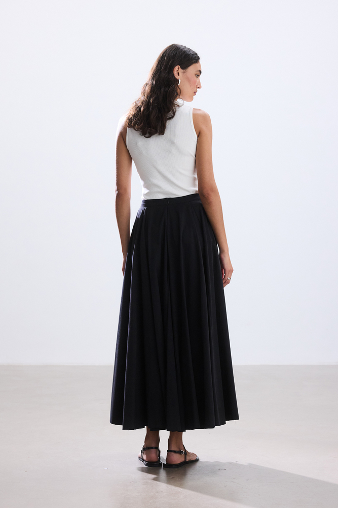 BE BLUE - SİYAH PARÇA DETAYLI POPLİN ETEK