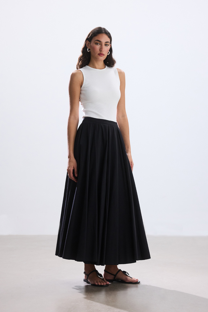 BE BLUE - SİYAH PARÇA DETAYLI POPLİN ETEK