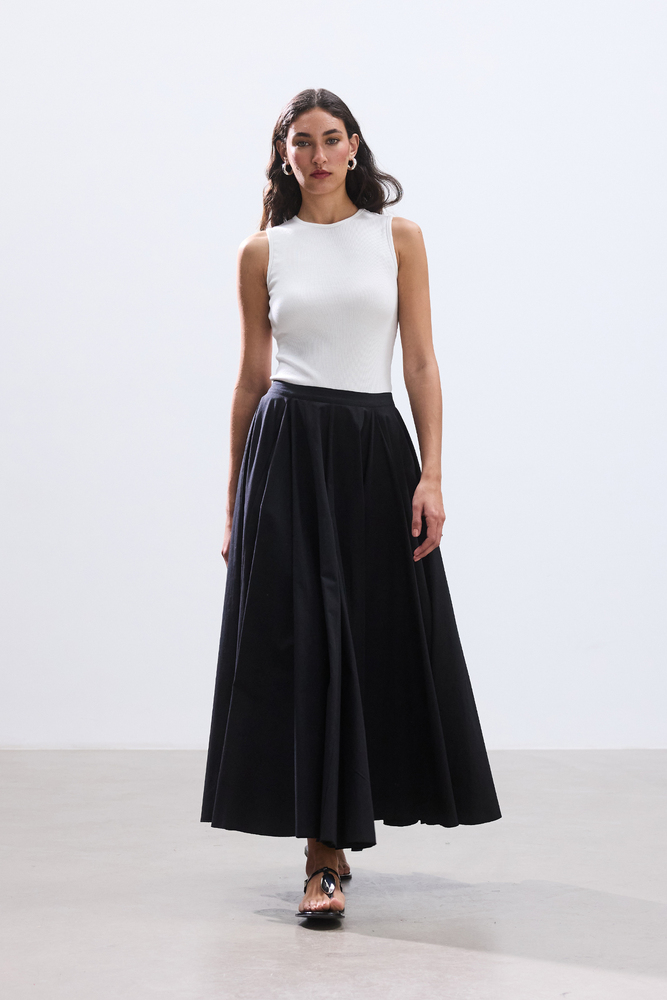 BE BLUE - SİYAH PARÇA DETAYLI POPLİN ETEK