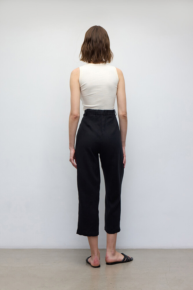 BE BLUE - SİYAH PENSLİ KETEN PANTOLON (1)