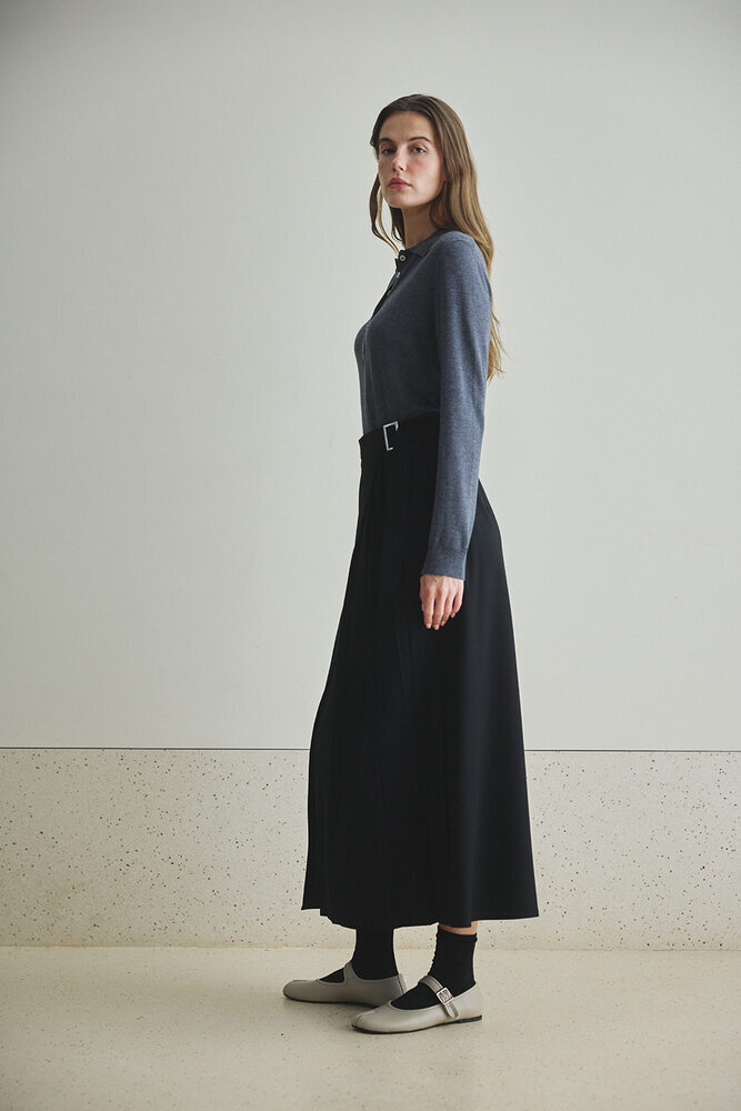 BE BLUE - SİYAH PİLELİ ASİMETRİK ETEK