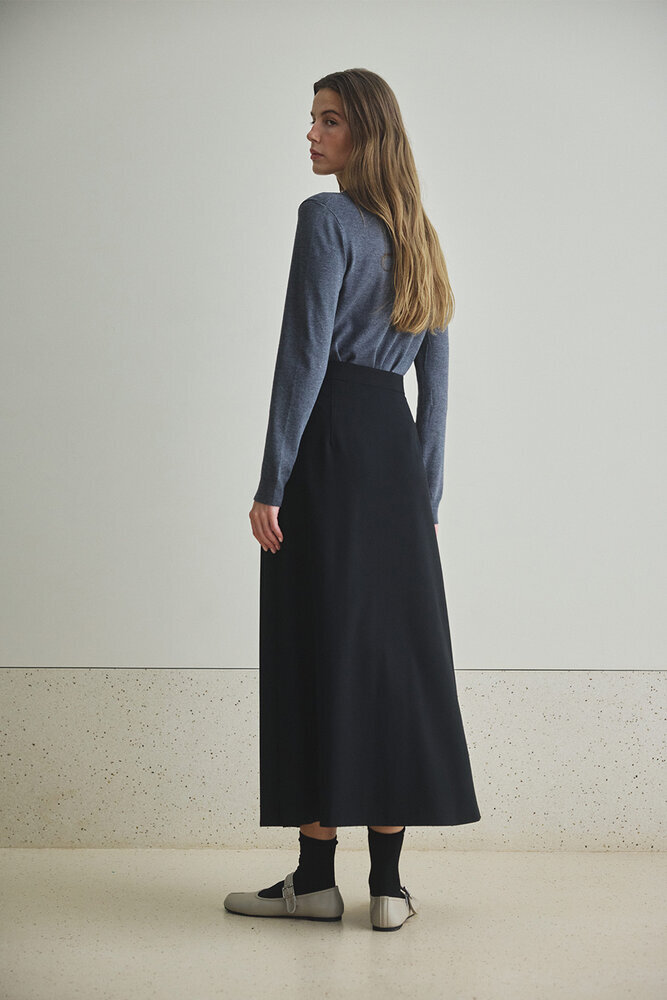 BE BLUE - SİYAH PİLELİ ASİMETRİK ETEK