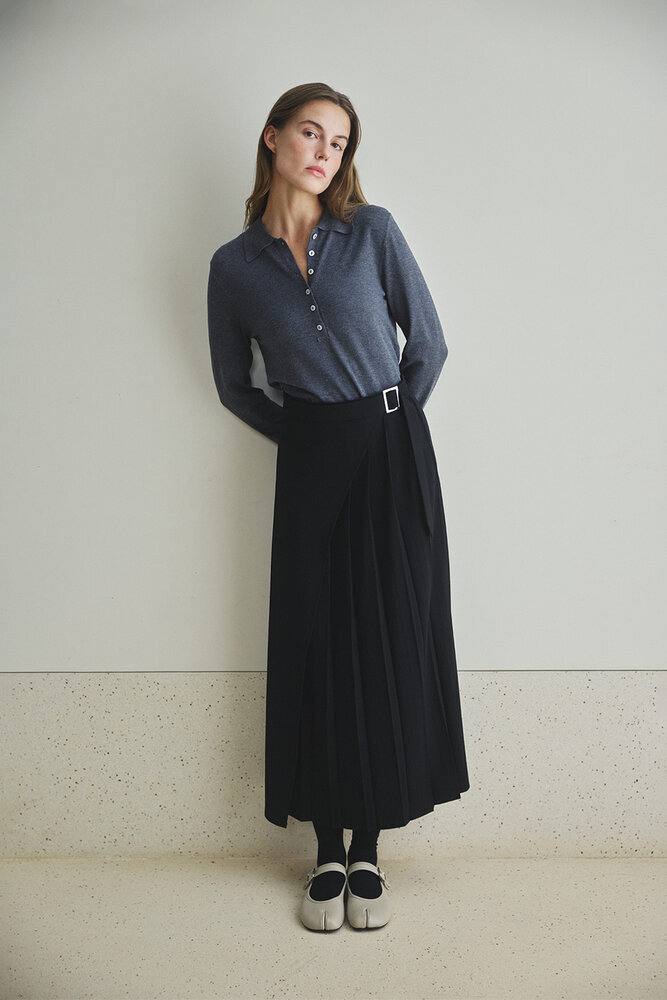 BE BLUE - SİYAH PİLELİ ASİMETRİK ETEK