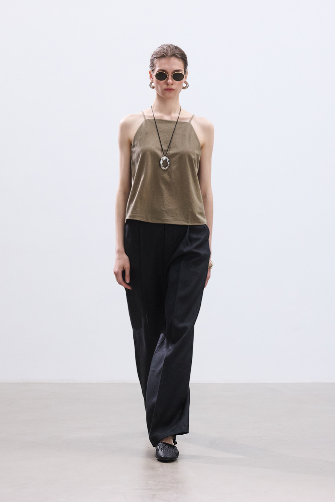 BE BLUE - SİYAH PİLELİ KETEN PANTOLON