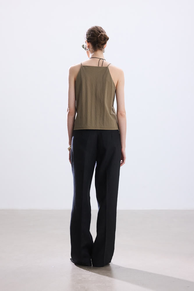 BE BLUE - SİYAH PİLELİ KETEN PANTOLON