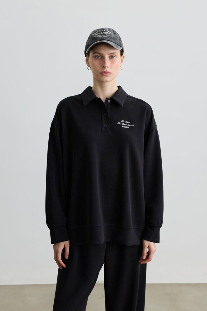 BE BLUE - SİYAH POLO YAKA İNCE SWEATSHIRT