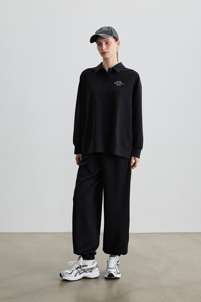 BE BLUE - SİYAH POLO YAKA İNCE SWEATSHIRT (1)