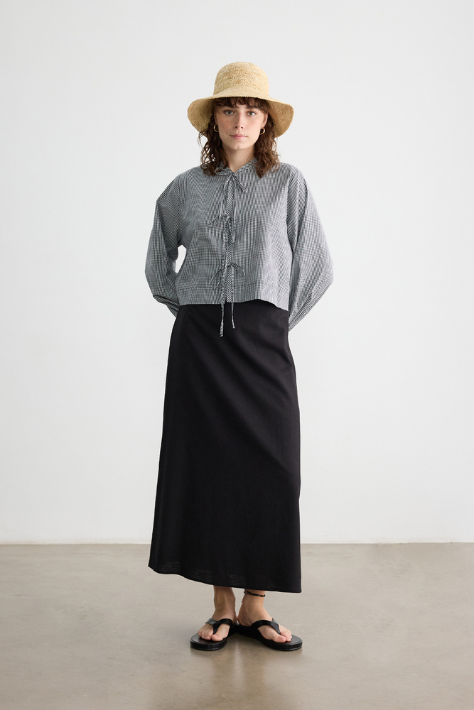 BE BLUE - SİYAH PÖTİKARE BAĞLAMALI ÜST