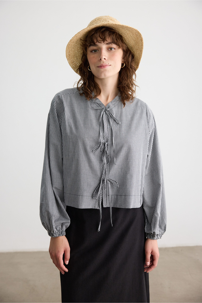 BE BLUE - SİYAH PÖTİKARE BAĞLAMALI ÜST