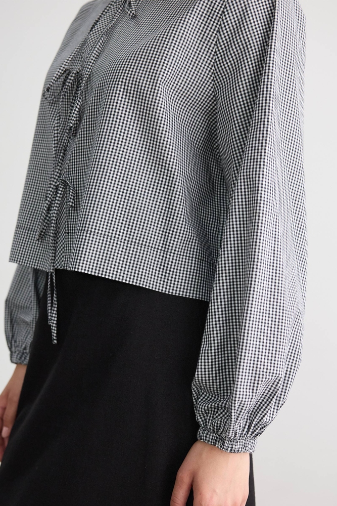 BE BLUE - SİYAH PÖTİKARE BAĞLAMALI ÜST