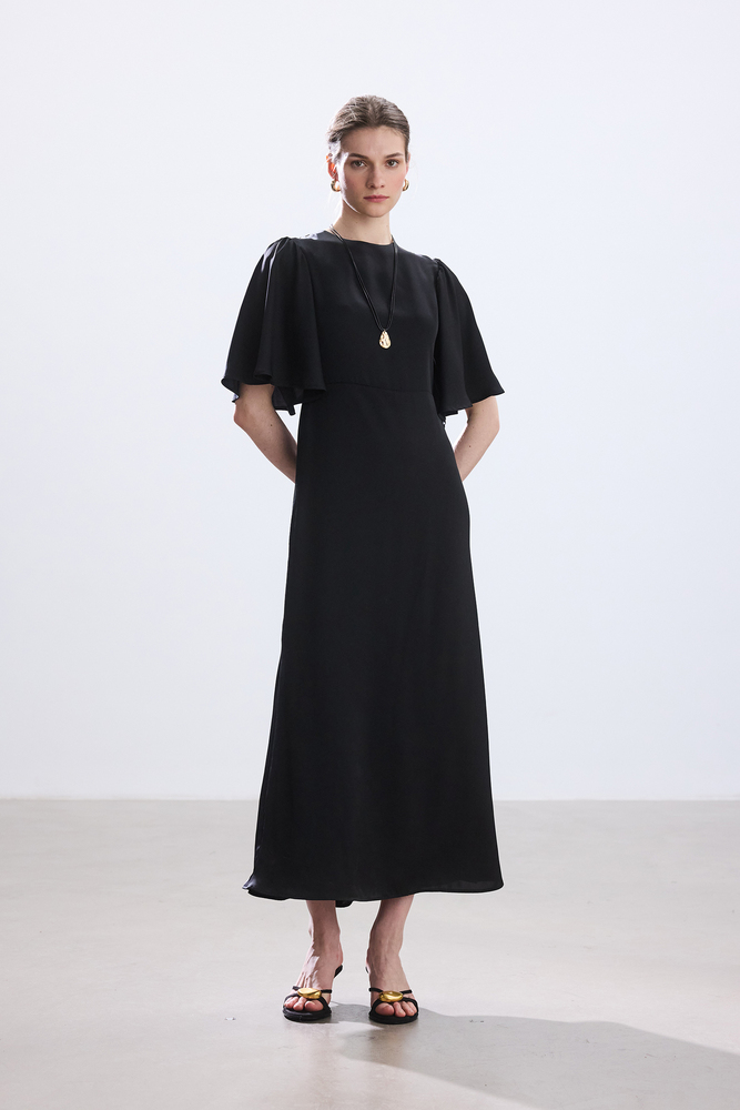 BE BLUE - SİYAH ROMANTİK SATEN ELBİSE