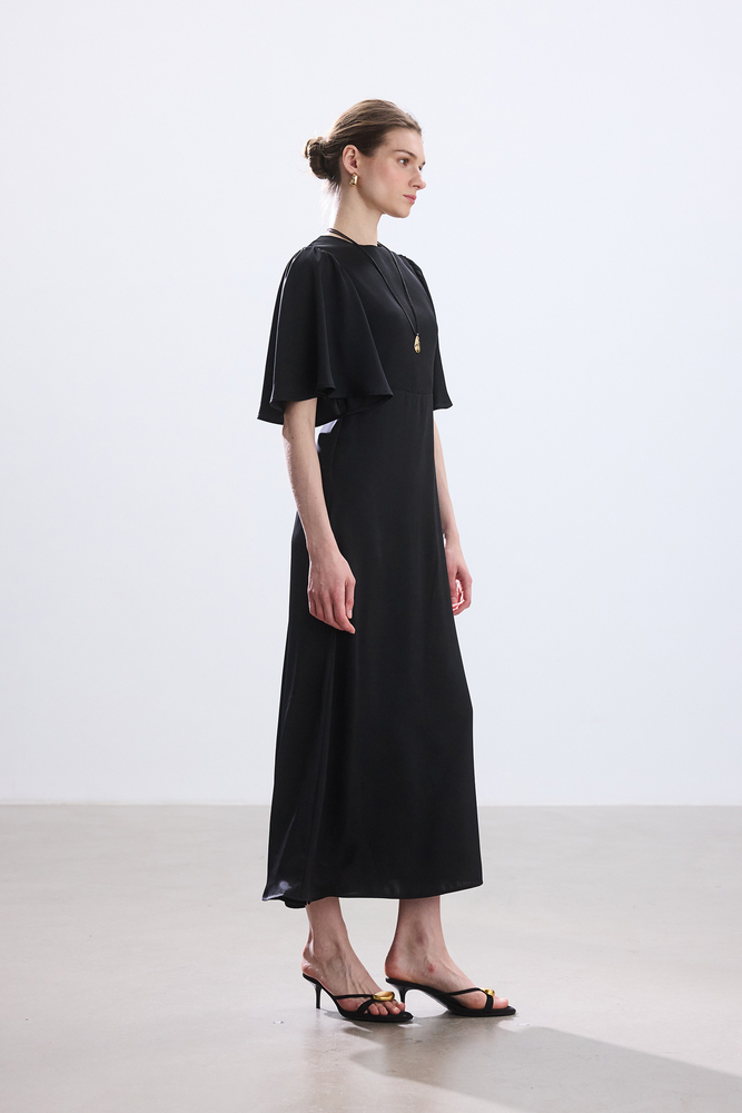 BE BLUE - SİYAH ROMANTİK SATEN ELBİSE