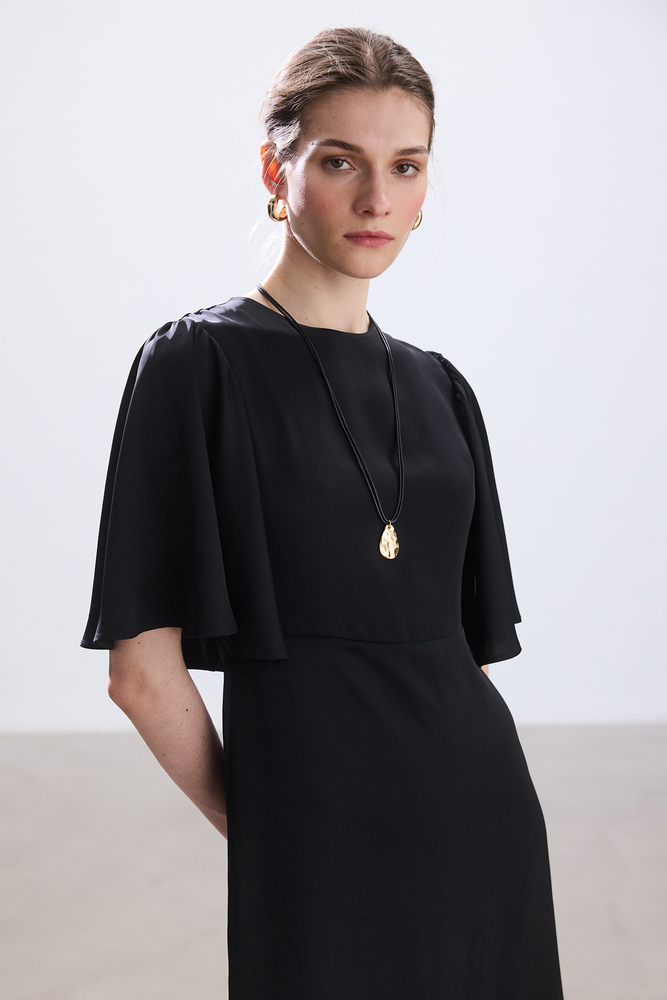 BE BLUE - SİYAH ROMANTİK SATEN ELBİSE