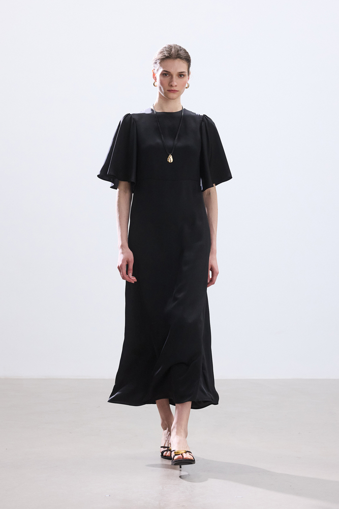 BE BLUE - SİYAH ROMANTİK SATEN ELBİSE