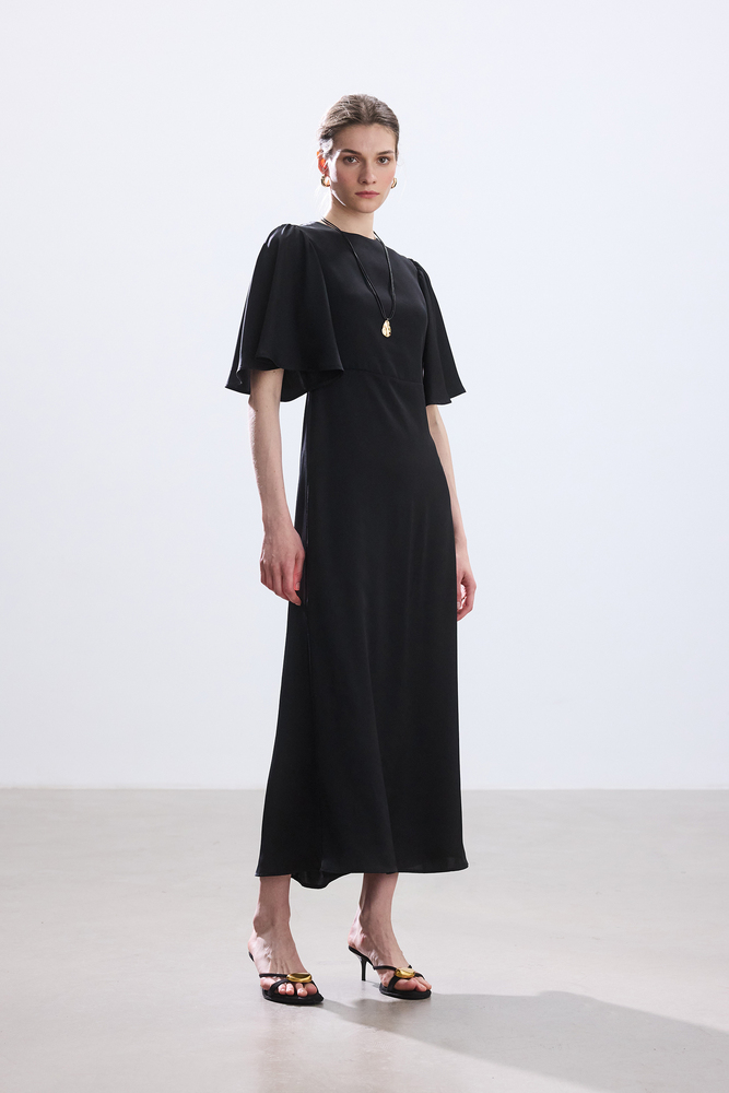 BE BLUE - SİYAH ROMANTİK SATEN ELBİSE