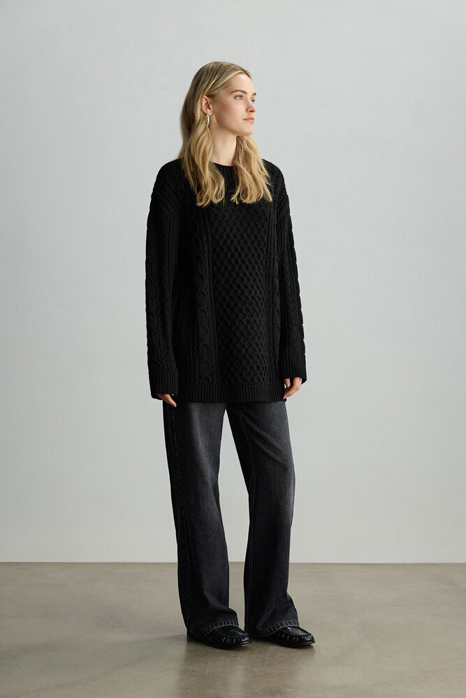 BE BLUE - SİYAH SAÇ ÖRGÜ KAZAK