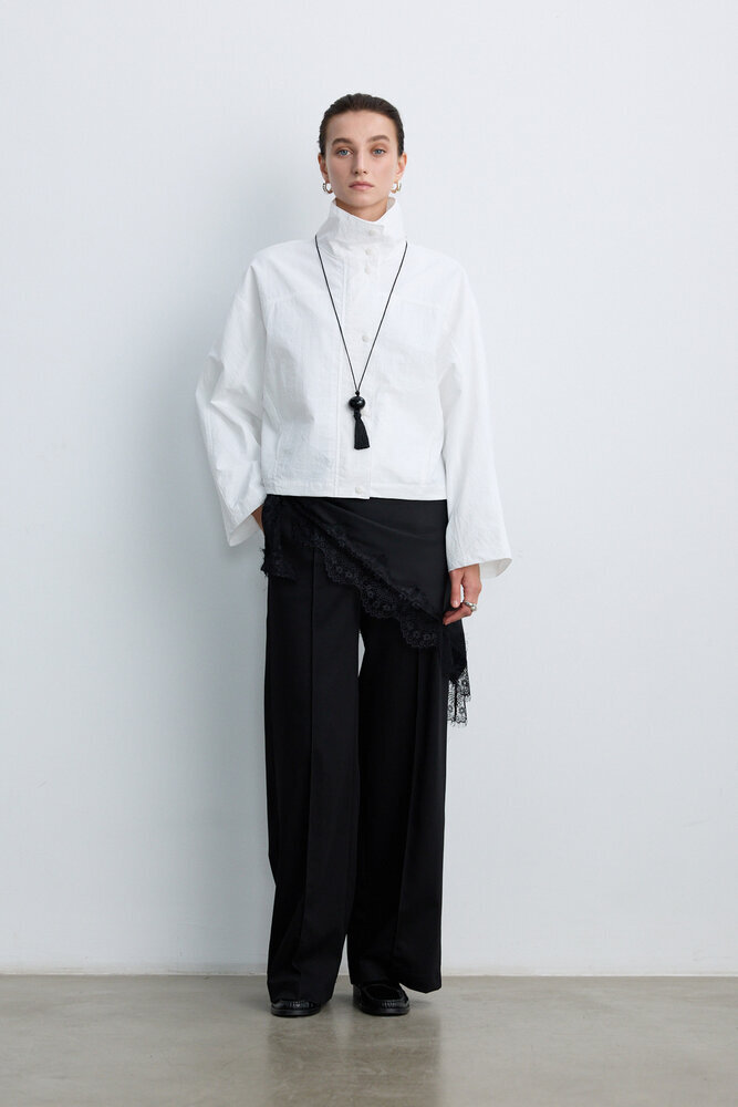 BE BLUE - SİYAH SATEN DANTEL DETAYLI ŞAL