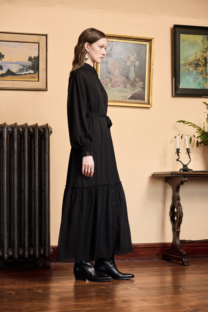 BE BLUE - SİYAH ŞİFON ELBİSE