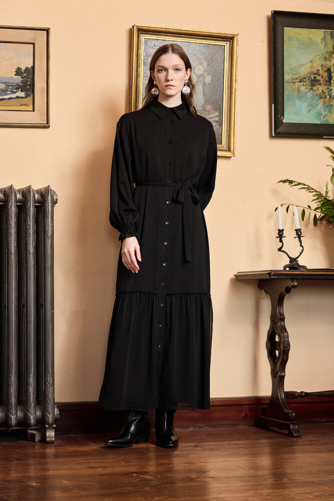 BE BLUE - SİYAH ŞİFON ELBİSE