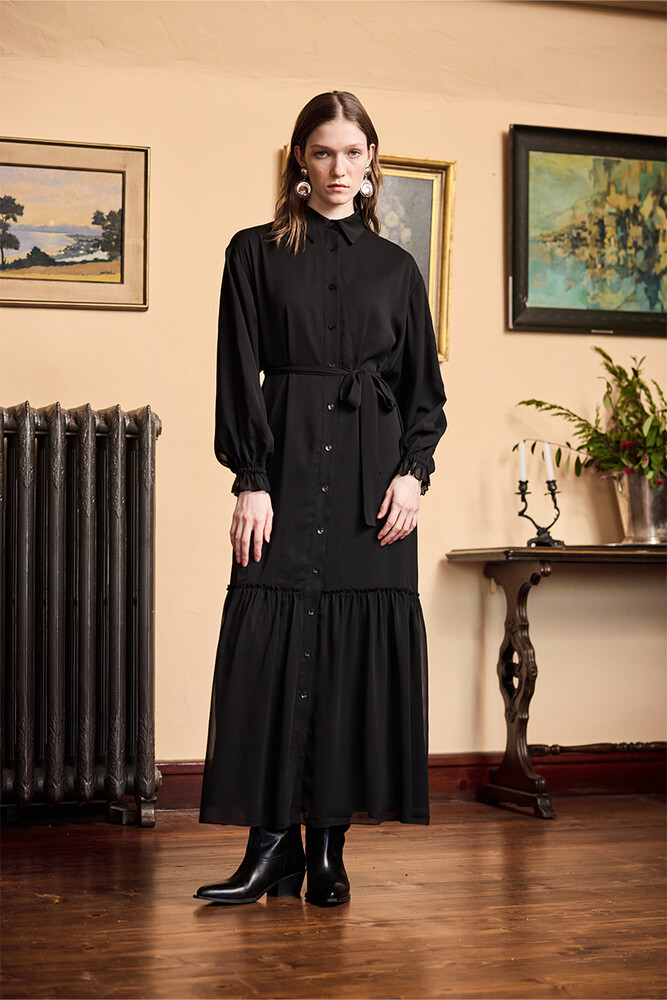 BE BLUE - SİYAH ŞİFON ELBİSE