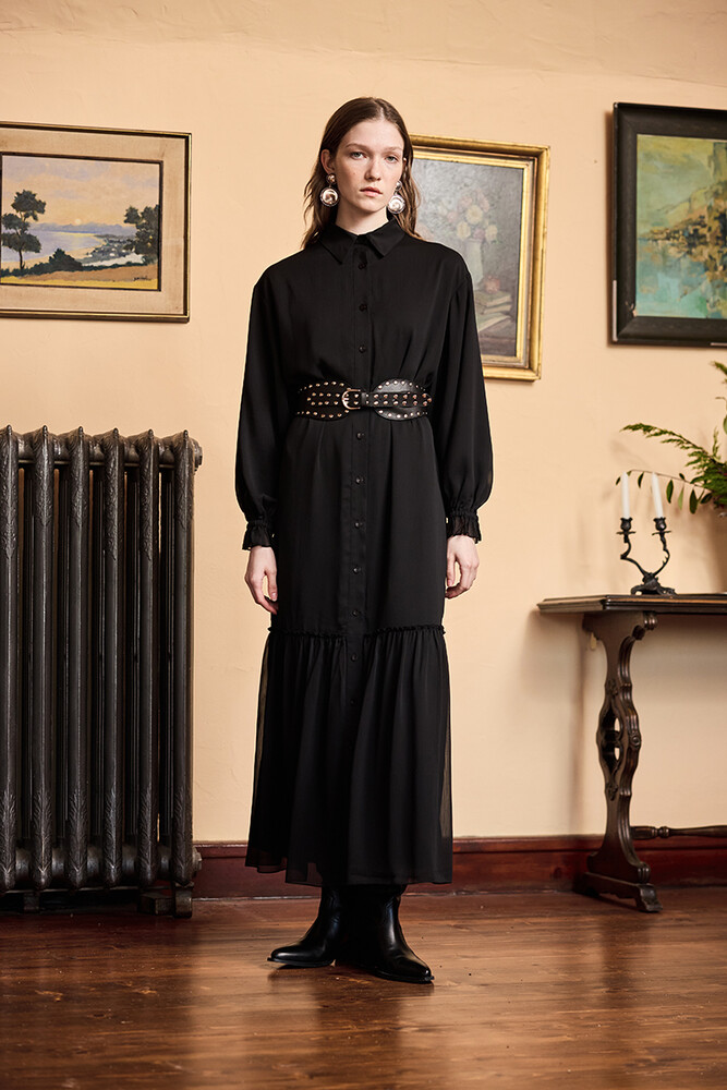 BE BLUE - SİYAH ŞİFON ELBİSE