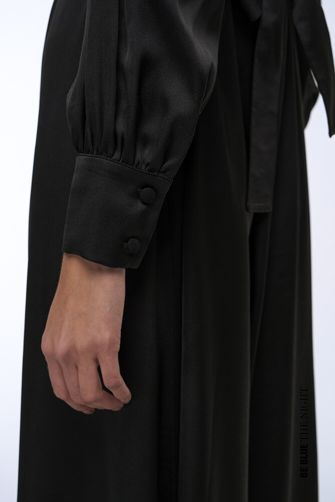 BE BLUE - SİYAH TAŞLI SATEN ELBİSE