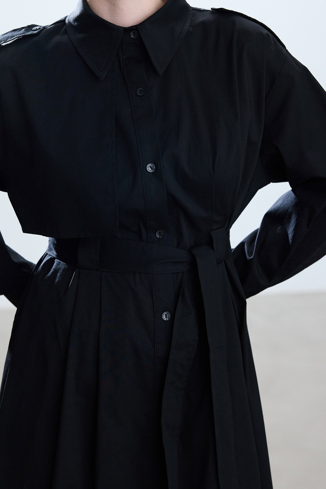 BE BLUE - SİYAH PAMUKLU TRENÇ ELBİSE