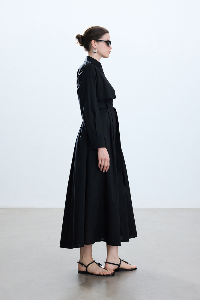 BE BLUE - SİYAH PAMUKLU TRENÇ ELBİSE