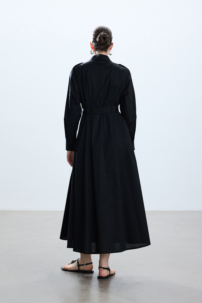 BE BLUE - SİYAH PAMUKLU TRENÇ ELBİSE