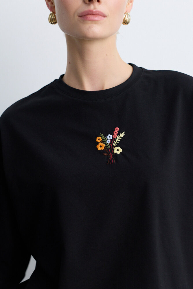 BE BLUE - SİYAH UZUN KOLLU NAKIŞLI T-SHIRT