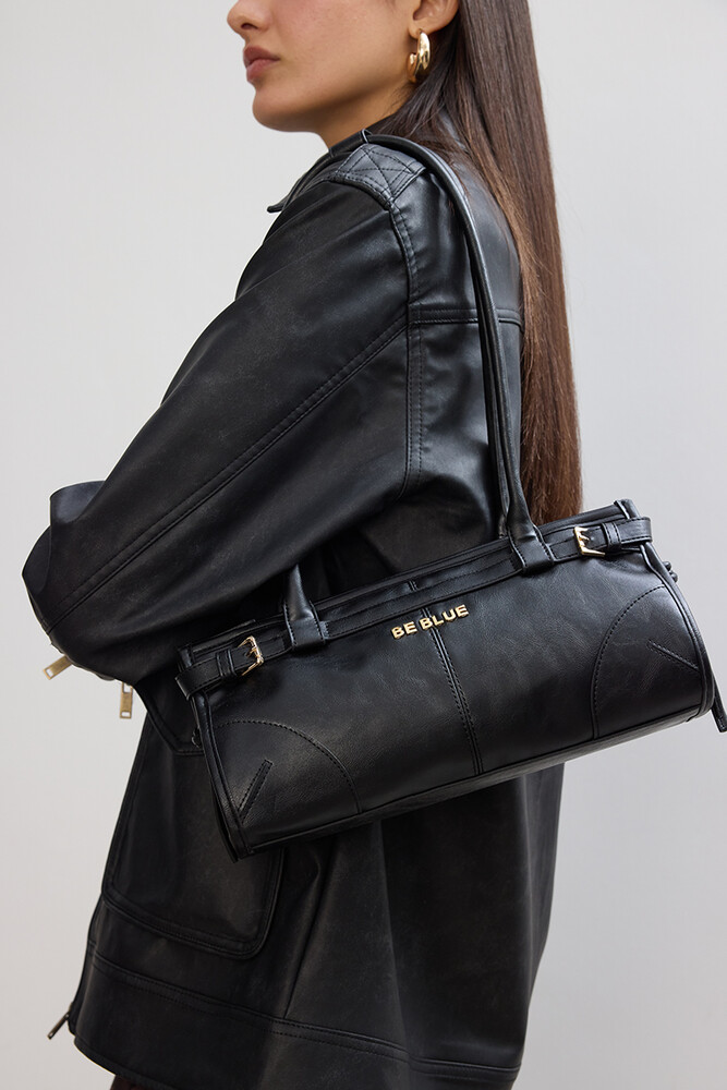 BE BLUE - SİYAH VINTAGE KEMERLİ ÇANTA