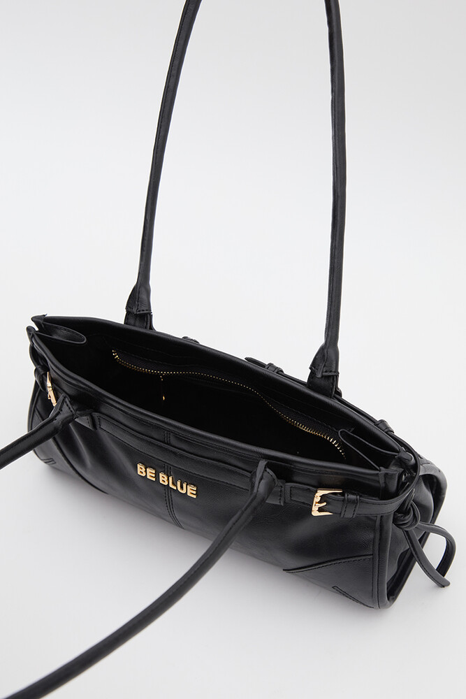 BE BLUE - SİYAH VINTAGE KEMERLİ ÇANTA
