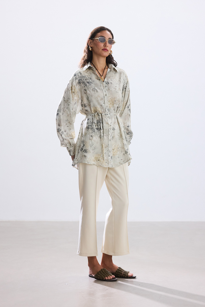 BE BLUE - SOFT HAKİ FLORAL DESENLİ VINTAGE GÖMLEK