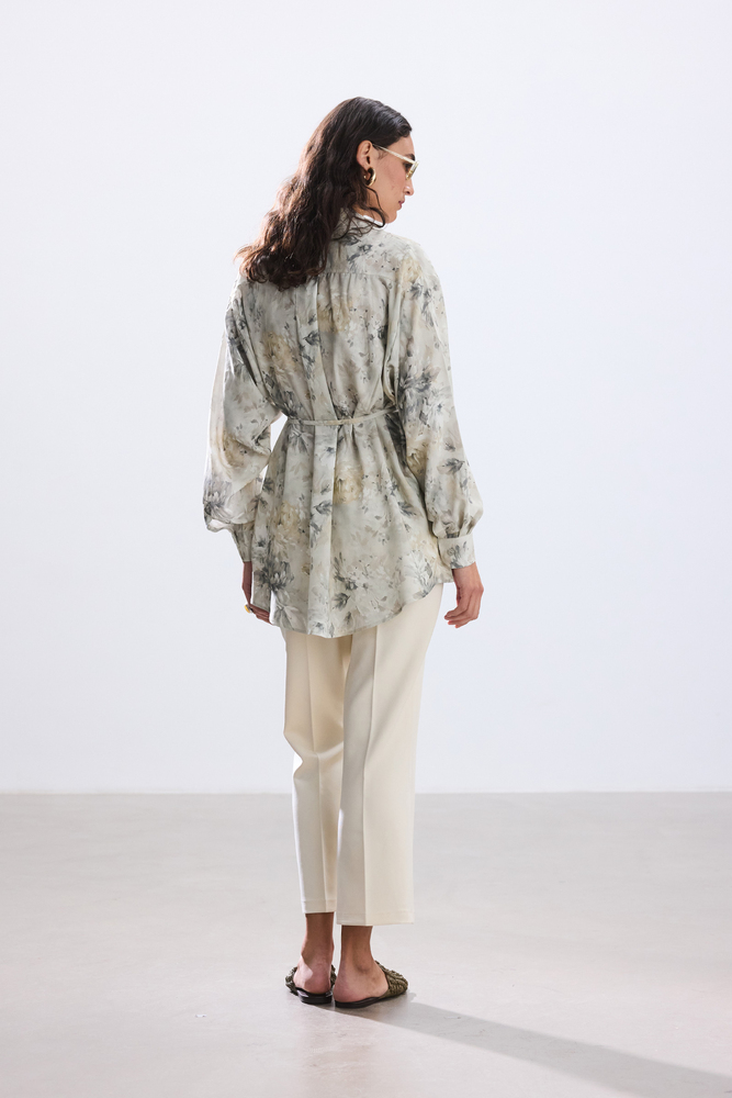 BE BLUE - SOFT HAKİ FLORAL DESENLİ VINTAGE GÖMLEK