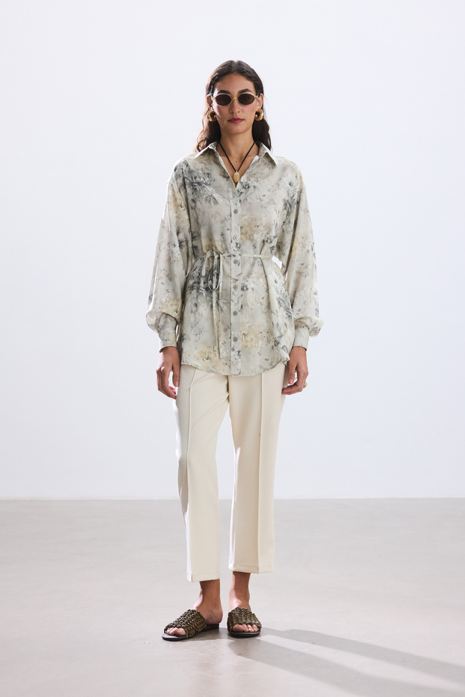 BE BLUE - SOFT HAKİ FLORAL DESENLİ VINTAGE GÖMLEK