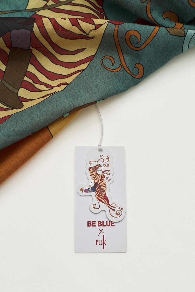 BE BLUE - STRIA PETROL DESENLİ EŞARP