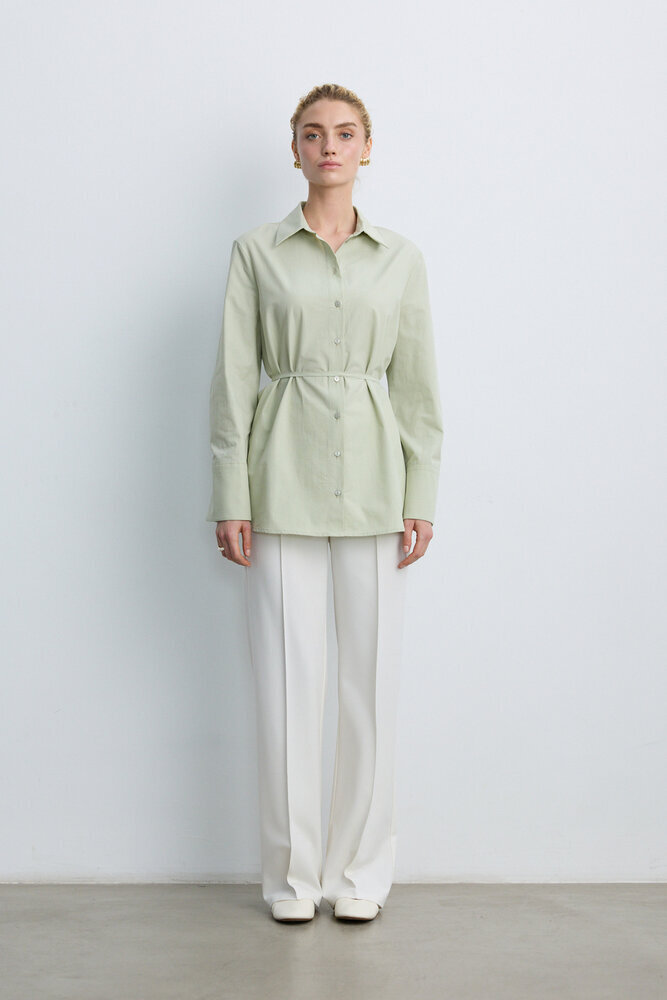 BE BLUE - SU YEŞİLİ BAĞLAMA DETAYLI GÖMLEK