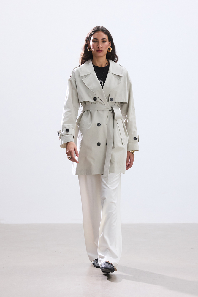 BE BLUE - TAŞ ORTA BOY KUŞAKLI KLASİK TRENÇKOT