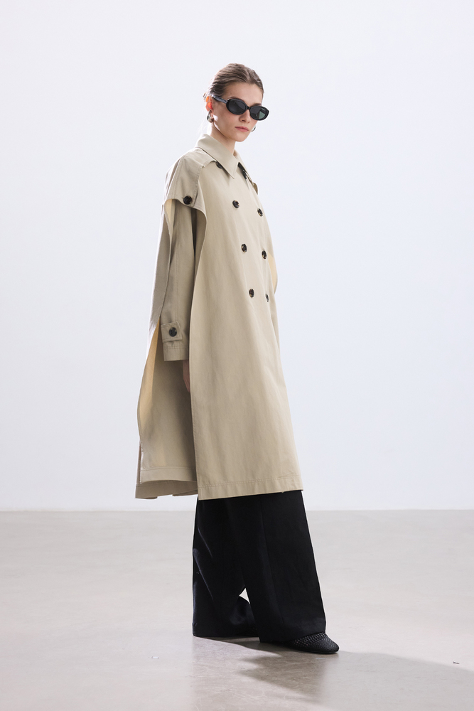 BE BLUE - TAŞ UZUN PELERİNLİ TRENÇKOT